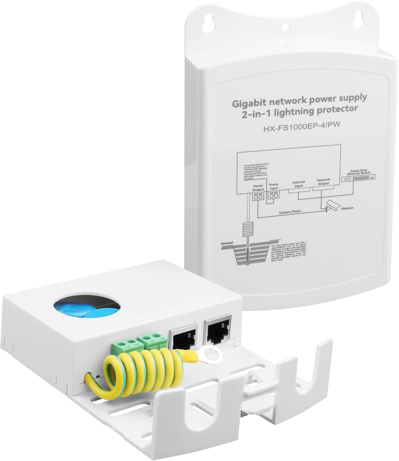 Outdoor Gigabit PoE Ethernet SurgeProtector IEEE802.3Af/At/Bt 1000Mbps, WaterproofOutdoor Ethernet,Lightning Protection 5KA IP65,Wall-Mounted Plug and Play (Network and Power Connectors)