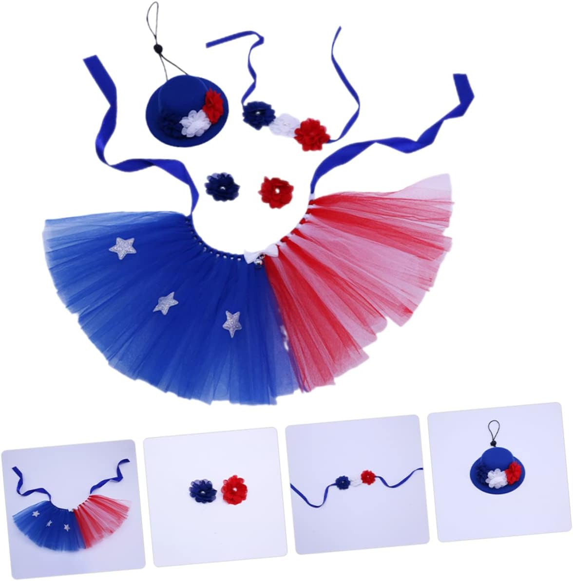 balacoo 5sets Fourth of July Patriotic Pet Costume Tutu Skirt Hat Neckerchief Bracelet for Dogs for Independence Day Celebrations Comfortable Fun Dress-up Outfit