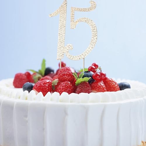 Miniatura 10 de VALICLUD Decoraciones de quinceañera para 15 cumpleaños con purpurina y diamantes de imitación para decoración de cumpleaños, aniversario,