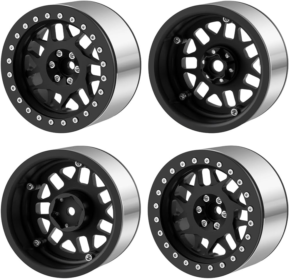 4PCS 2.6" Aluminium Beadlock Wheel Rim Upgrades for 1/10th RC Monster Crawler Truck Car (Black)