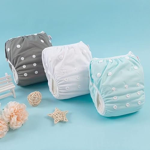 Miniatura 3 de ALVABABY 3 pañales de natación para bebé con 1 bolsa húmeda, reutilizable, lavable y ajustable para clases de natación y bebé niño y niña 3YKL03