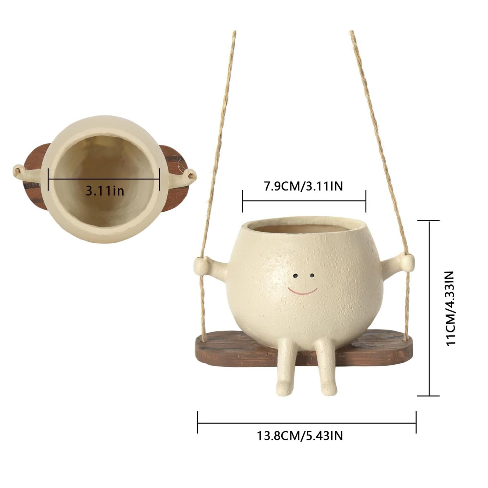 ZDNT Pots De Fleurs Suspendus Avec Visage Balançoire, Tête Amusante En Résine, Cache-pot