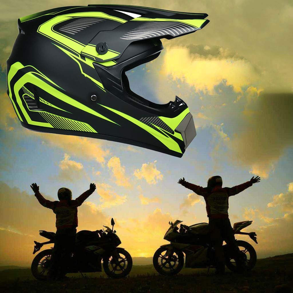 Unisex Sport Estremi Casco da Motocross, con Occhiali Guanti Maschera, Gioventù Bambini Integrale Fuori Strada Moto Casco, Discesa Enduro BMX MTB ATV Quad Dirt Bike Incidente Casco
