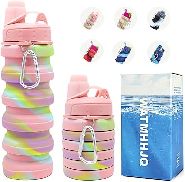 Silicone Collapsible Sports Water Bottles 500ml 16oz,Leak proof Twist Cap BPA Free Retractable for Home Outdoor,Biking,Hiking Portable Water Bottle Cups1#Pink