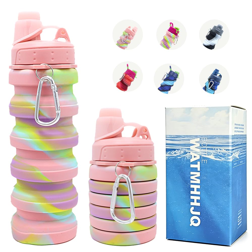 Gourde silicone pliable 500 ml portable rose de cyclisme et marche
