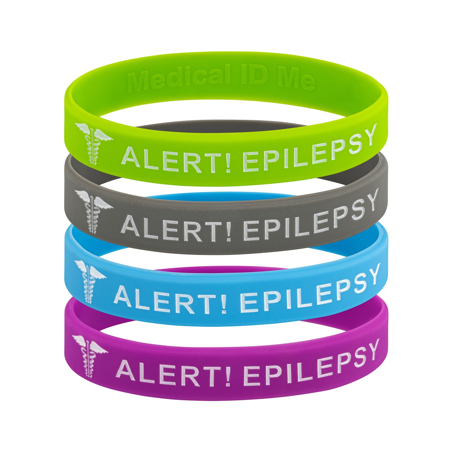 4 Pack - Children's Alert Epilepsy Silicone Medical Awareness Wristband Epileptic UK (18cm Medium)