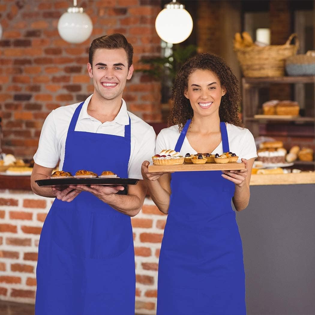 12 Pcs Bib Blue Aprons for Women Men Unisex Adult with 2 Front Pockets, Chef Kitchen Server Grill Restaurant Cooking Baking Painting Waterproof Aprons Bulk (Blue, 12)… - Image 6