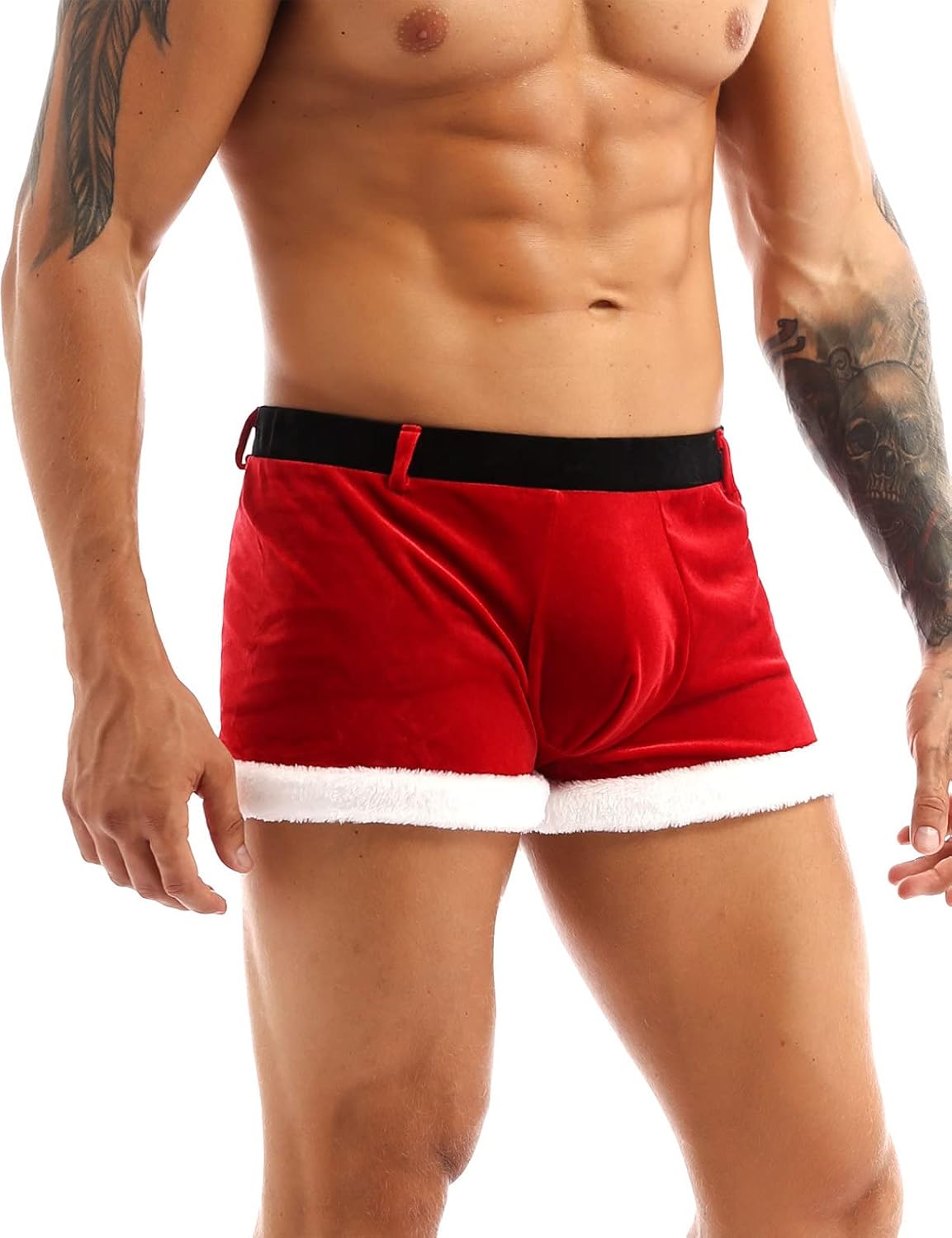 Oyolan Christmas Holiday Mens Boxer Shorts Velvet Christmas Santa Claus Boxers Trunks Underwear