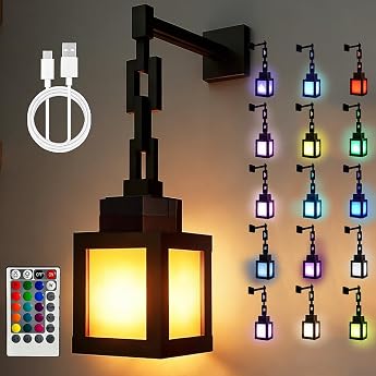 LED Torch Wall Lamp Pixelated Lantern Night Light with Timer and 16 Colours Portable Wall Lamp with Remote Control & Dimming Function Gift for Gamers