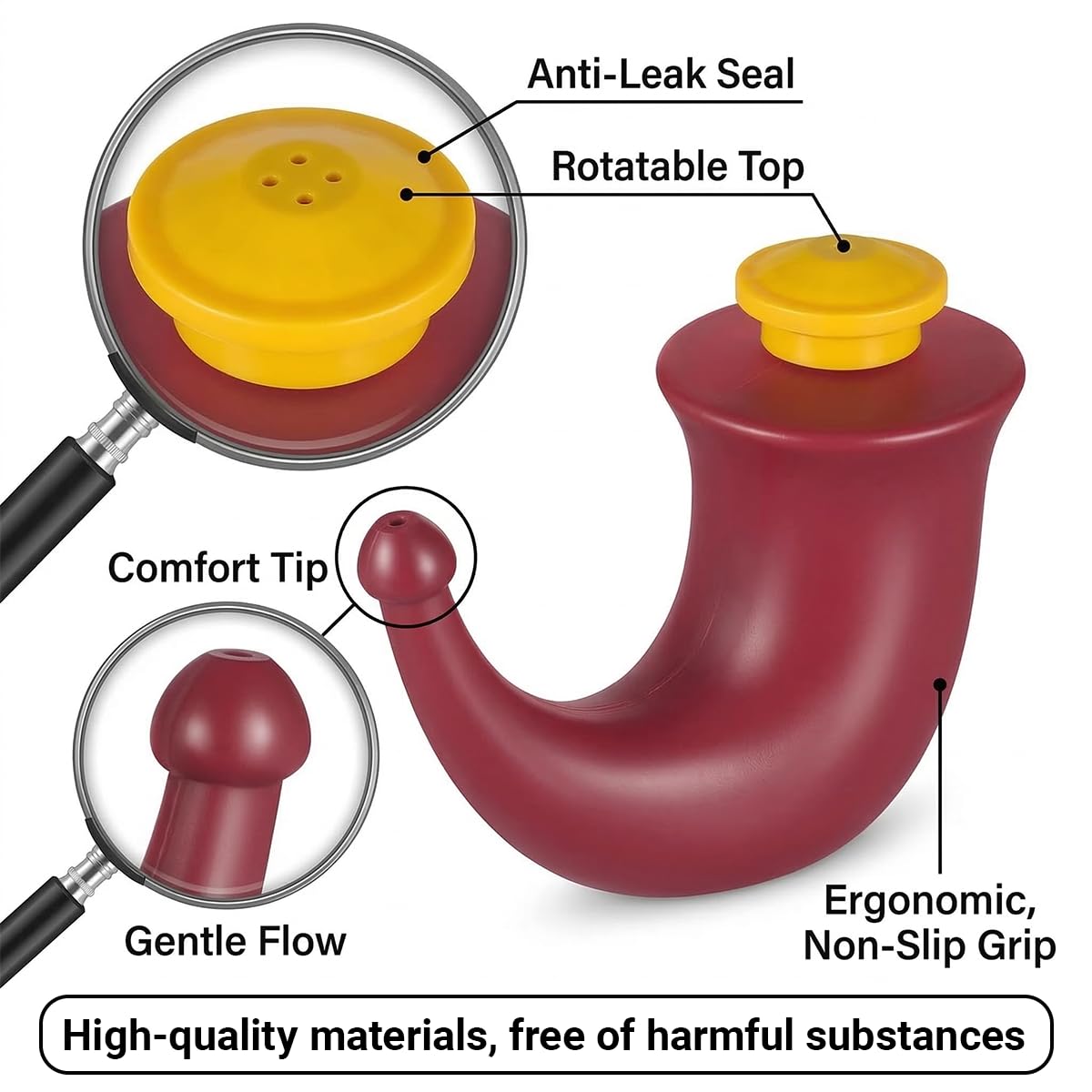 tiyiyok Pot Neti De Yoga, Rhino Horn, Nettoyeur De Corne Rouge, Conception Compacte Convient Pour Nettoyer Les Voies Nasales Et Soulager L'Inconfort Quotidien - 4