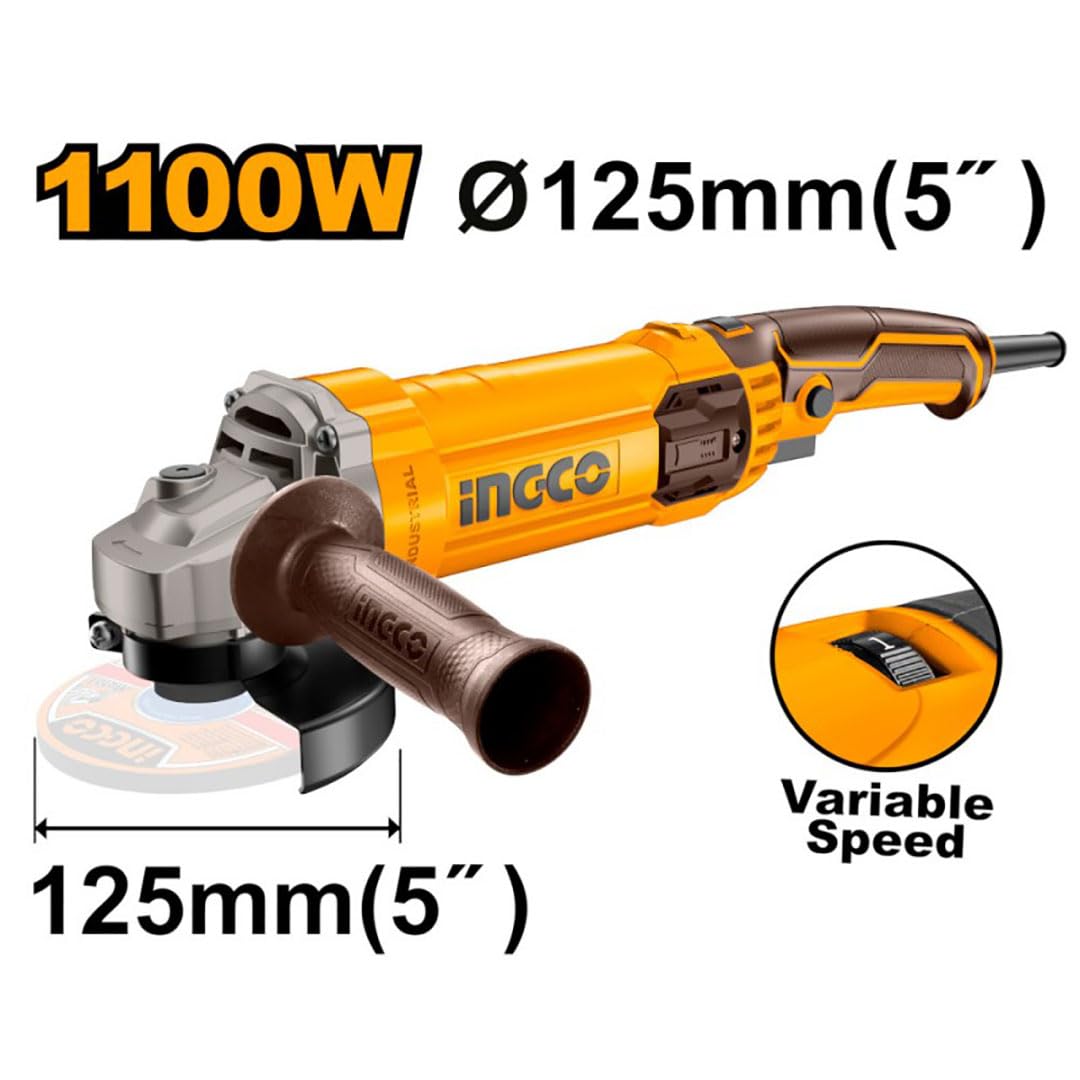 Ingco AG1100385E Smerigliatrice Angolare 1100 W 125 mm a Filo Velocità Regolabile