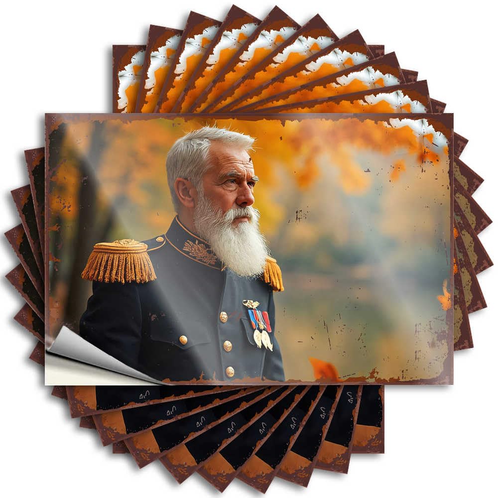 Saying Porch Decor | Custom Water an Elderly Gentleman in Formal Military Attire Amidst Autumn Foli for Gamers(8X12CM)