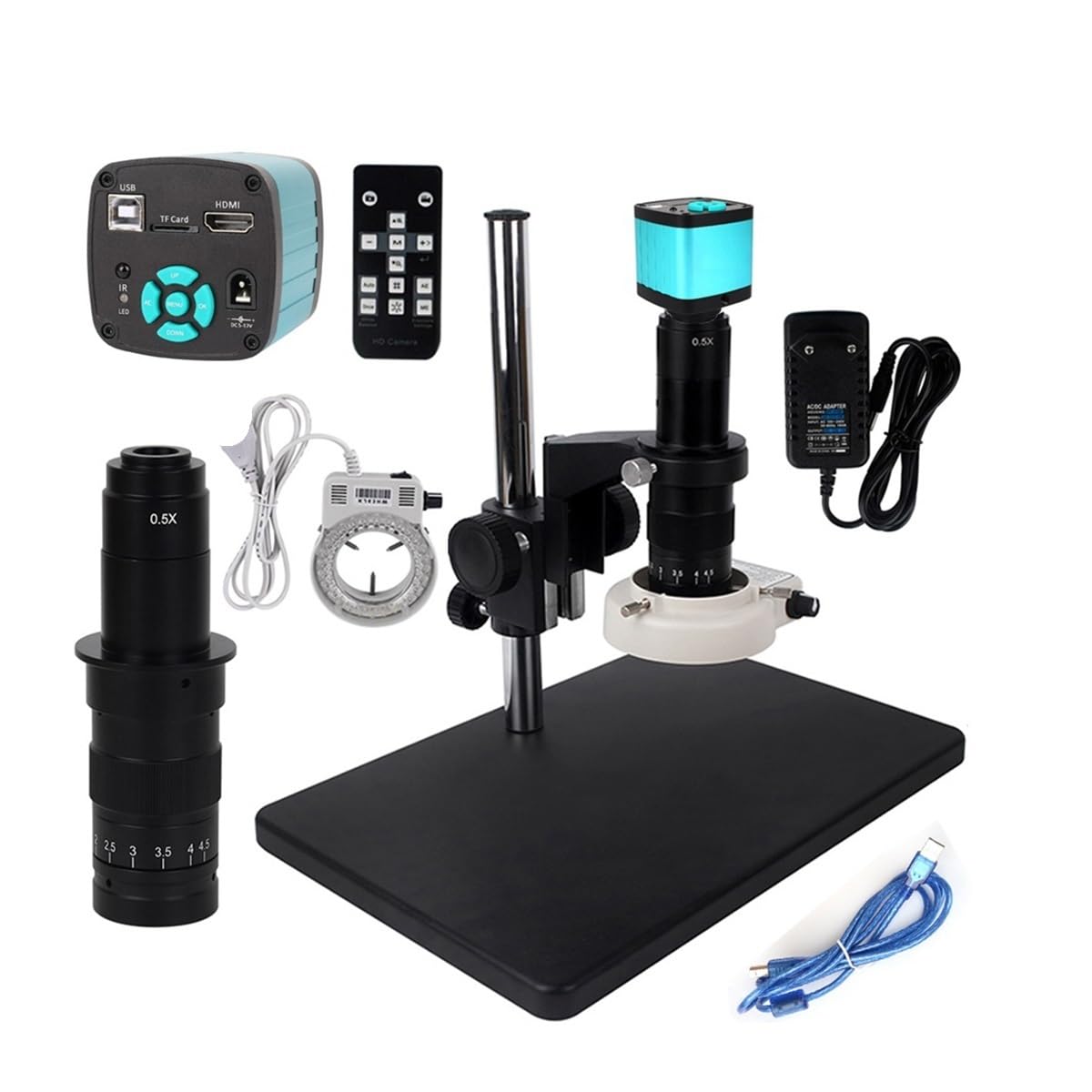 Lab Microscope Accessories HDMI USB Microscope Camera 1080P 48MP 4K Continus Zoom Video Monocular Microscope Camera Digital 180X Zoom C Mount Lens for CPU PCB Motherboard Detection(48MP Middle)