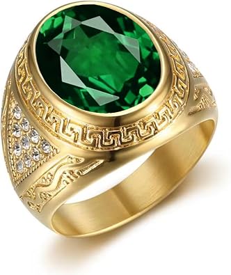 10K 14K 18K Solid Gold 3.0Ct Emerald Ring for Men Real Yellow Gold Oval Cut Created Green Emerald with Diamond Ring Mens Gemstone Engagement Ring for Husband Fathers Day Size 5-15