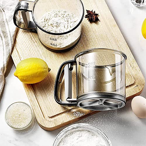 Flour Sifter,Sifter For Baking,Flour Sieve With Hand Press Design,3 Cup Capacity Fine Mesh Kitchen Cooking Sieve Tools For Cooking,Bpa Free,Gray (Grey Sifter) #TOP1