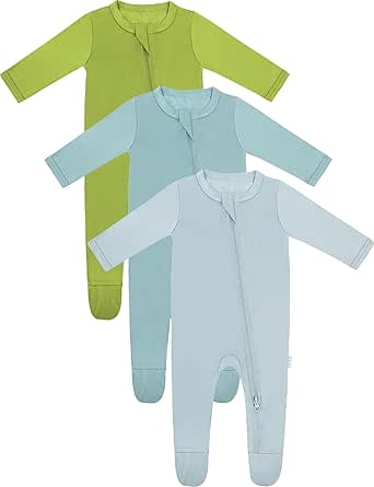 RRP Unisex Baby Footies Pajamas,Rayon Derived From Bamboo,Buttery Soft Sleep 'N Play PJs,2-Way Zipper Closure,0-18 Months