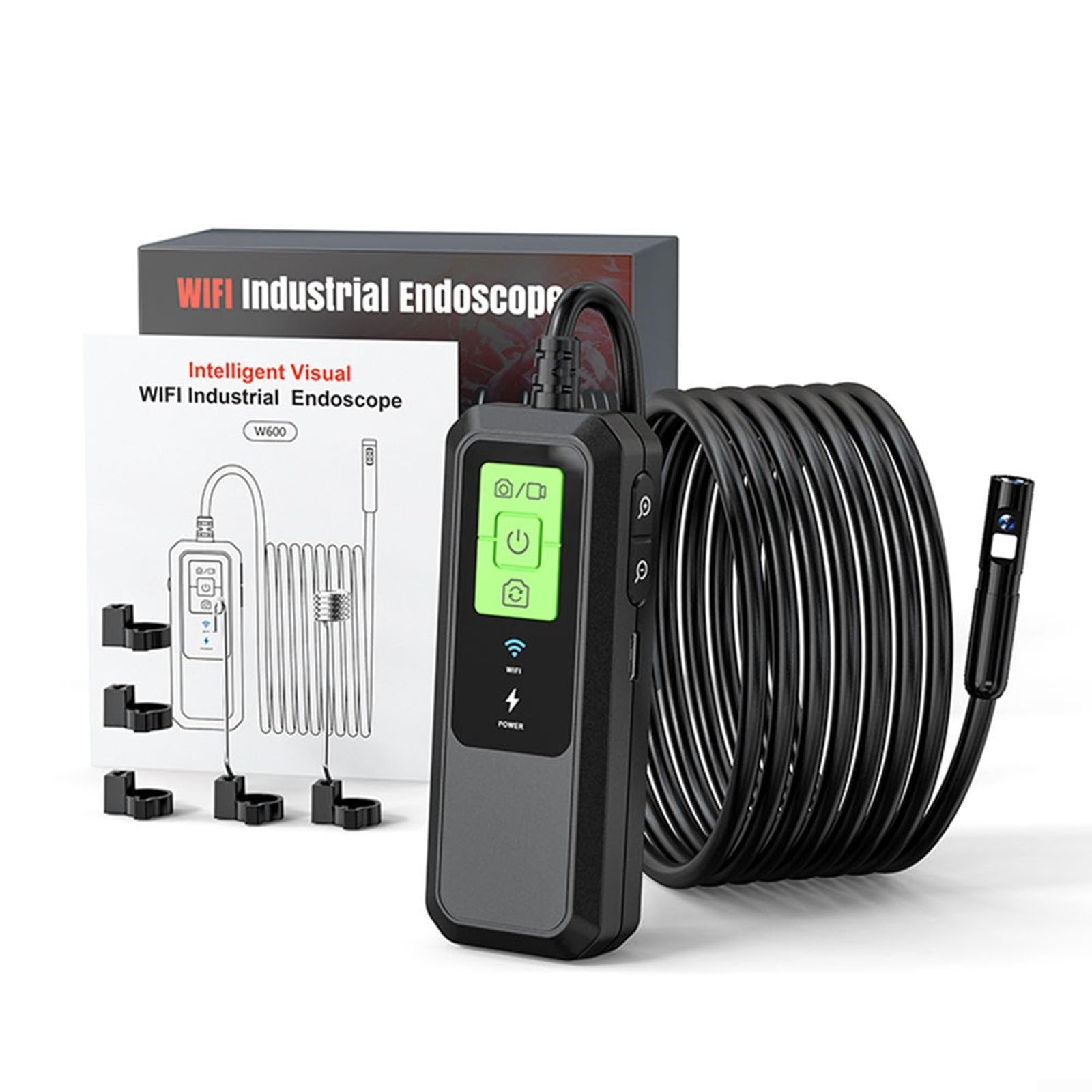 Zoegneer Industrielles Endoskop mit 8 mm Dual-Objektiv, 5 MP HD-Kamera, IP67 wasserdichtes Kabel, 850 mAh Akku, Typ C, Aufladen für Rohrinspektion, 1 m