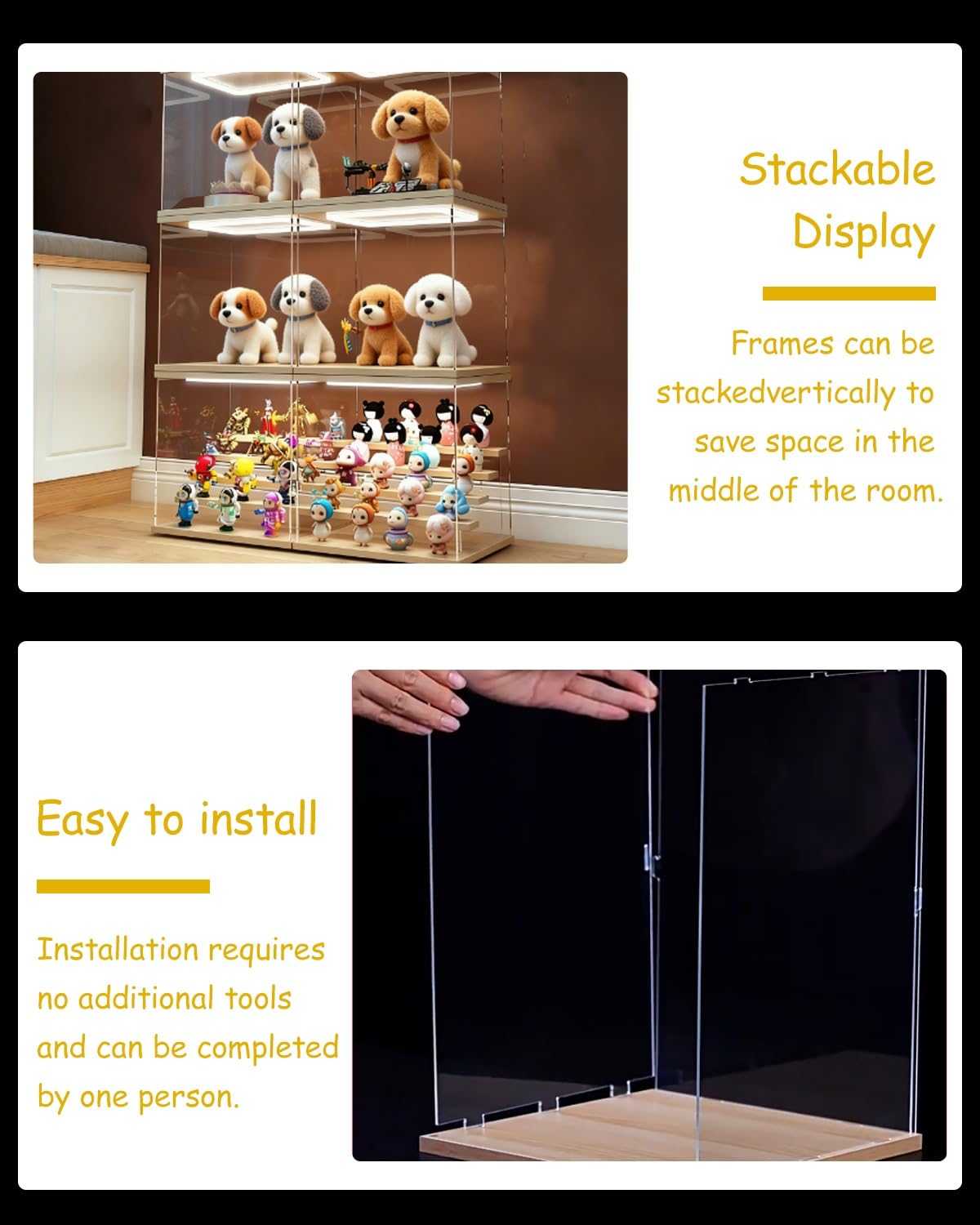Urna Metacrilato Vitrina Iluminada para Figuras, Vitrinas Acrílicas de 10 15 20 25 40 cm para Objetos de Colección, Armario para Guardar Figuras(10x10x25cm(4"x4"x10"))