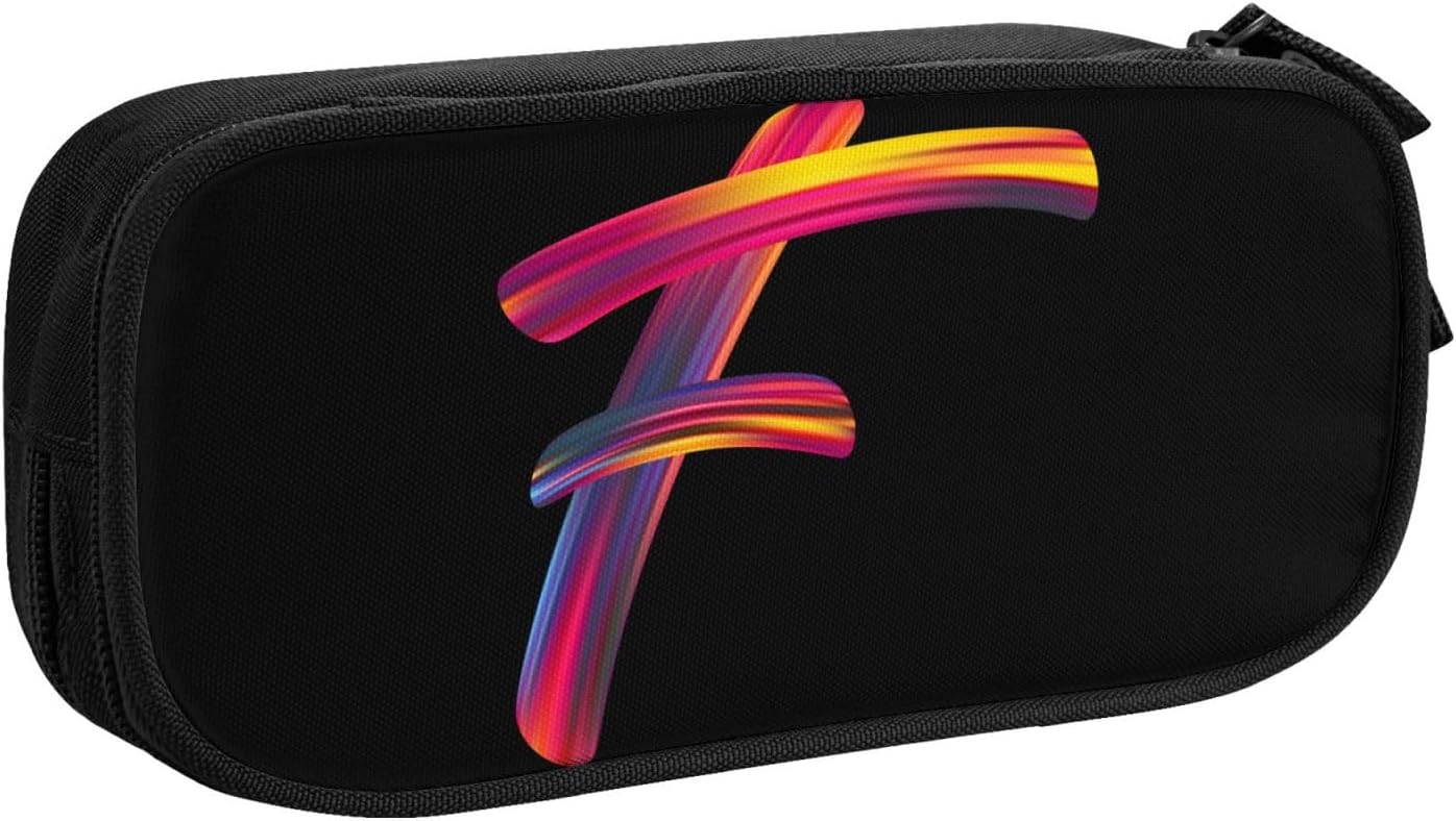 Cute Initial Pencil Case for Kids Students, Large Capacity Pencil Pouch for Boys Girls, Letter Design Pencil Box Pen Bag Office Stationery Organizer, Rainbow Letter F