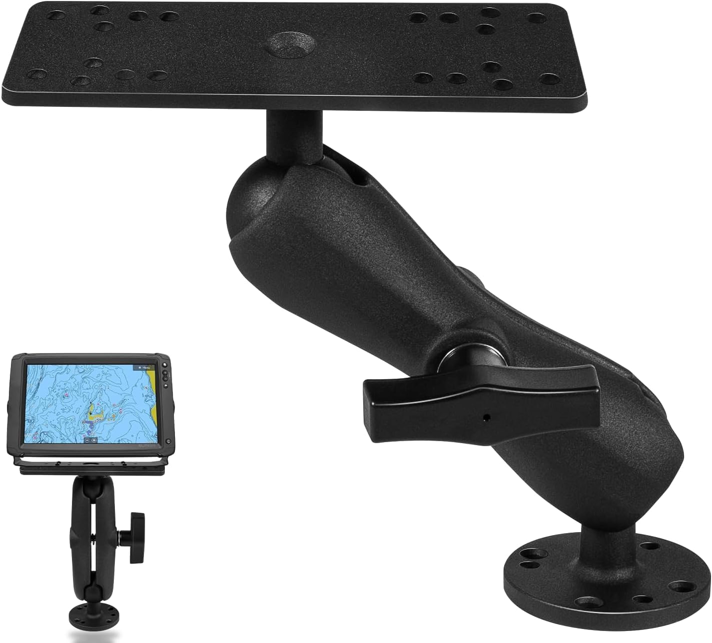Fischfinder Support sphérique 1,5" en aluminium pour Garmin Echomap/Striker, Lowrance Elite/Hook/HDS & Humminbird Helix – Rotation à 360 °, inclinaison ± 90 °, qualité marine, plaque de montage
