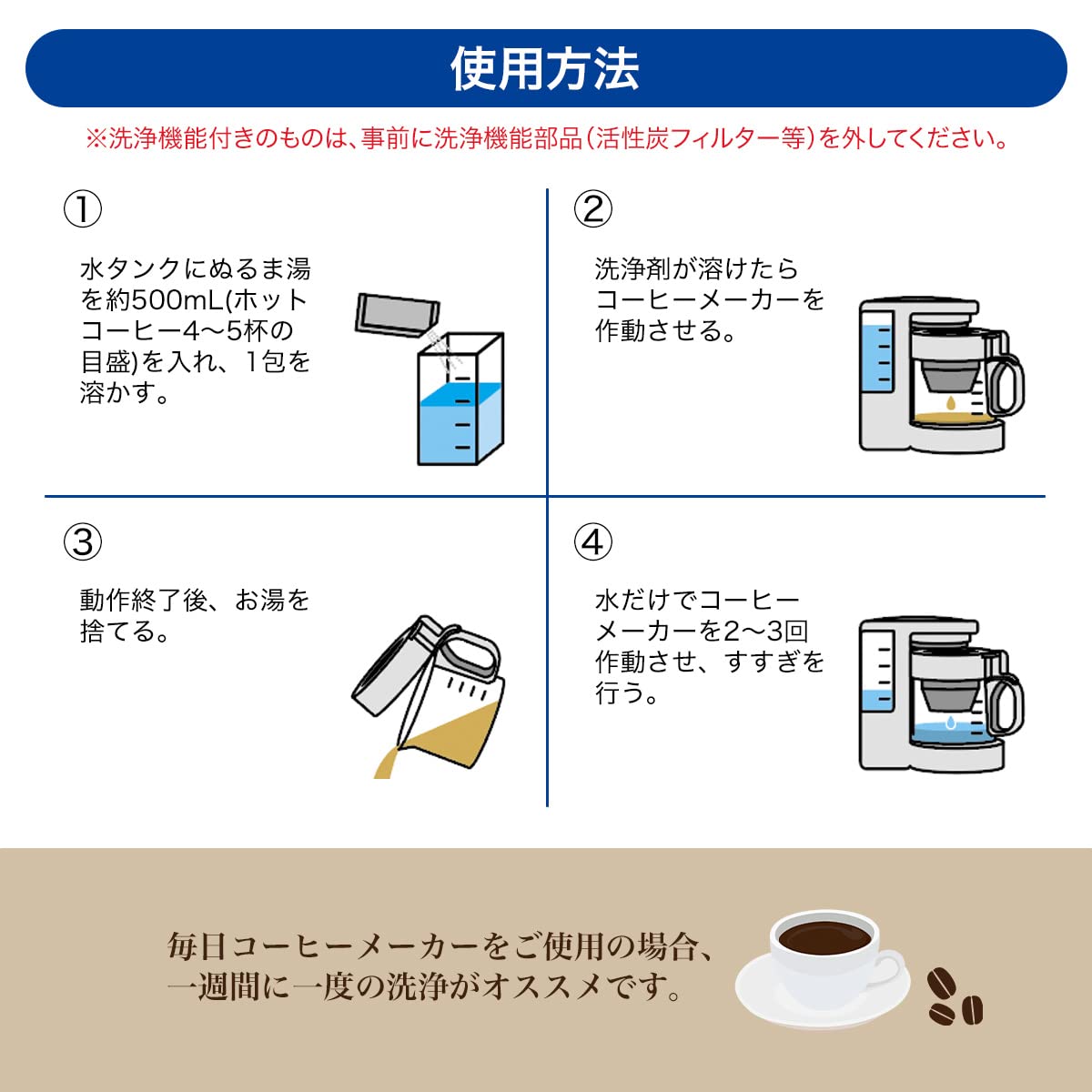 Amazon | 日本製 コーヒーメーカー洗浄剤 4包 3セット (12回分) 水アカ