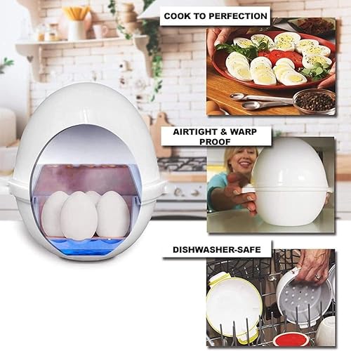 Miniatura 4 de Olla para huevos duro, capacidad de 4 huevos, diseño compacto, material ABS, forma de huevo, función de microondas, caldera de huevos, horno de