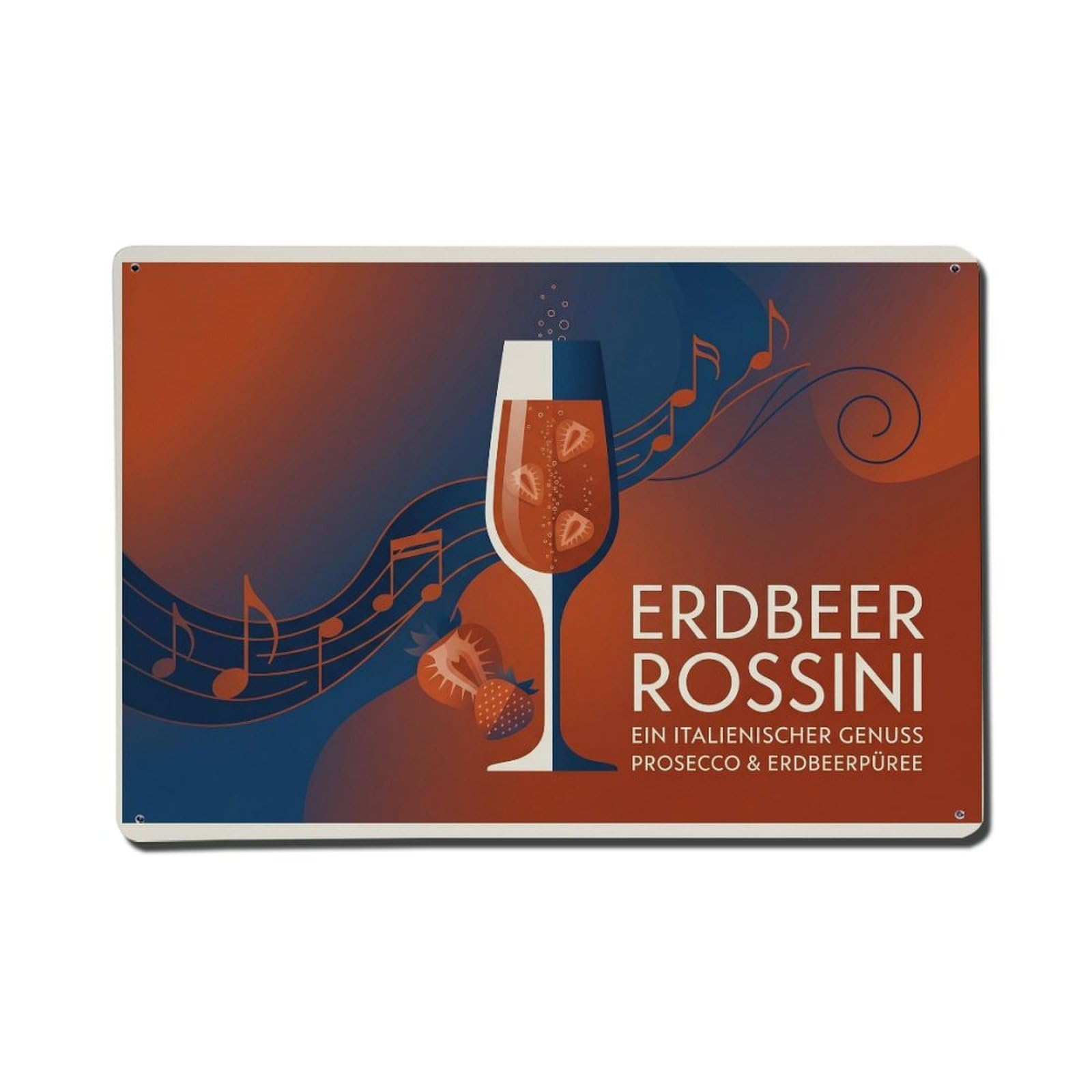 Rossini Luxurious Drink Classic Cocktail Beverage Mixology Metal Tin Sign Plaque Wall Decor for Cafe, Man Cave, Club Bar, Office, Home Garden Round Metal Poster 8x12Inch