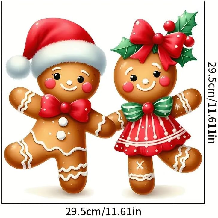 Festive Christmas Gingerbread Man Toilet Cover Sticker Decals,Fish Bird Flower Leaf Waterproof Toilet Lid Tank Seat Decals Cistern Self-Adhesive Bathroom Wall Sticker