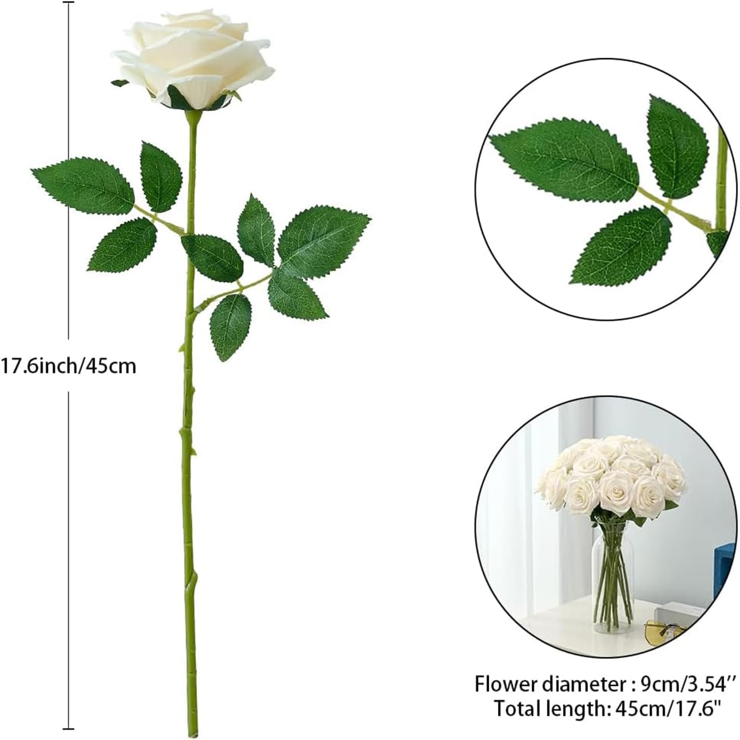 100 Pcs White Rose Artificial Flowers Bulk, Ivory Silk Fake Roses with Long Stem for Wedding Decoration, Bridal Bouquets, DIY Flower Wall, Party Table Centerpieces, Home Decor - Image 4