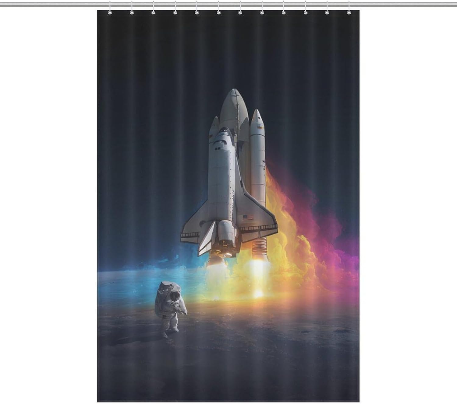 Astronaut Rocketship Shower Curtain 46.85x70.87Inch（119x180cm） Polyester Bath Curtain Shower Curtains Printed Decorative