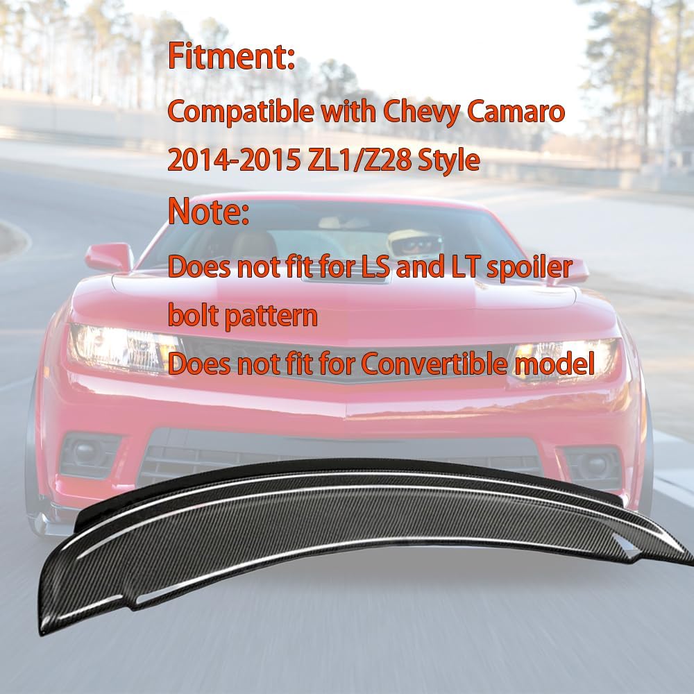 Rear Trunk Spoiler Wing Compatible with Chevy Camaro 2014-2015 Rear Spoiler ZL1/Z28 Style W/Wickerbill Rear Tail Trunk Wing Spoiler (Carbon Fiber Style)
