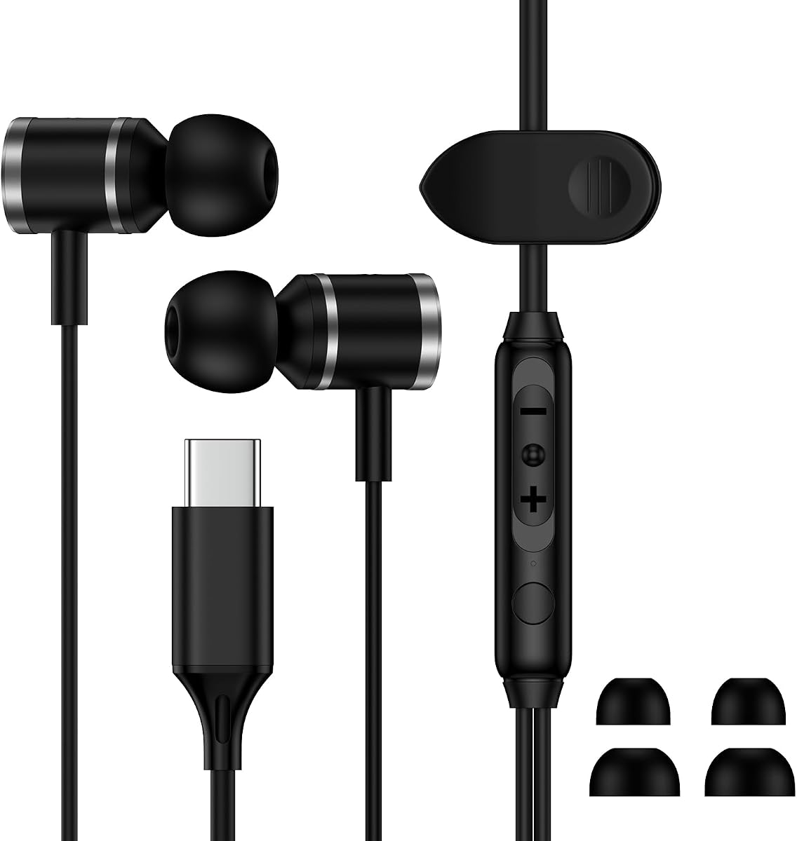 for Samsung S25 S26 Ultra USB C Earbuds Wired Headphones for Galaxy S25 S24 FE S23 Z Fold 7,USB Type C Ear Buds Black Audífonos with Microphone USBC Earphones for Google Pixel 10A/10 Pro XL/10/9/9A/8