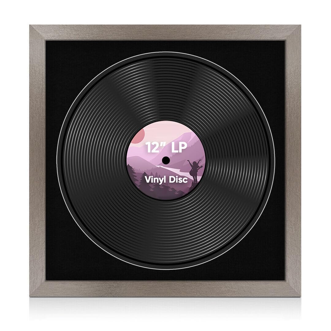 Alison Kingsgate 16x16 Aluminium Vinyl Record Frame - Modern Photo Frames for 12 Inch LP or CD - Crafted from Engineered Wood with Clear Perspex - Gift for Music Lovers - Black Mount
