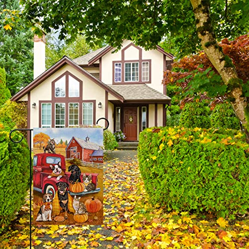 Furiaz Fall Farm Animal Red Truck Small Decorative Garden Flag, Autumn Dog Puppy Yard Outside Decorations, Harvest Pumpkin Country Barn Farmhouse Burlap Outdoor Decor Double Sided 12 X 18 #TOP4