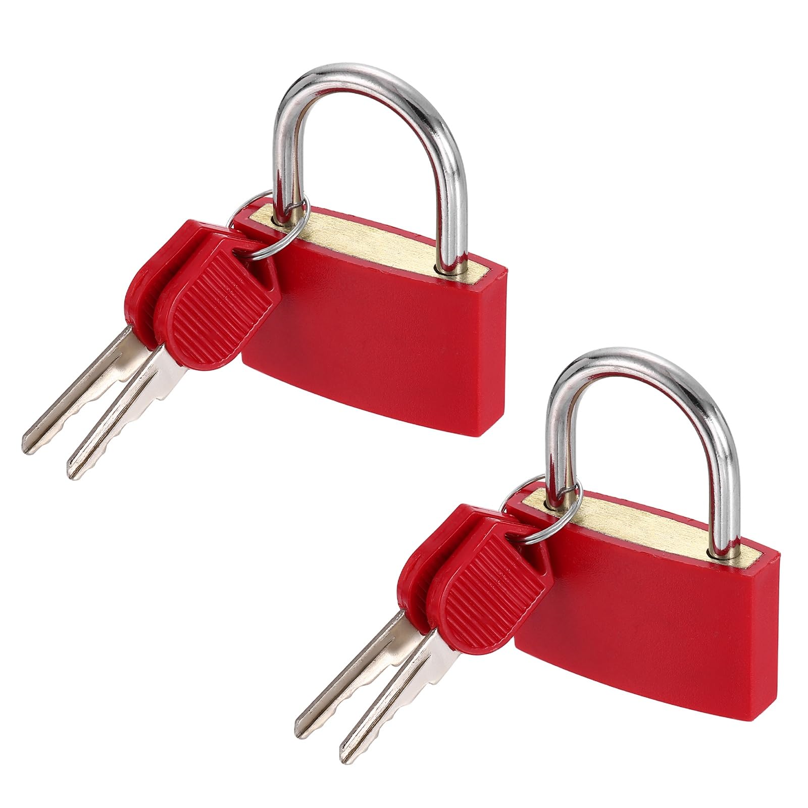PATIKIL 41mm Small Locks with Keys 52mm Length, 2Pcs Suitcase Locks ABS Covered Solid Brass Anti Rust Waterproof Mini Luggage Padlock for Backpack Gym Locker Cabinet Boxes, Red