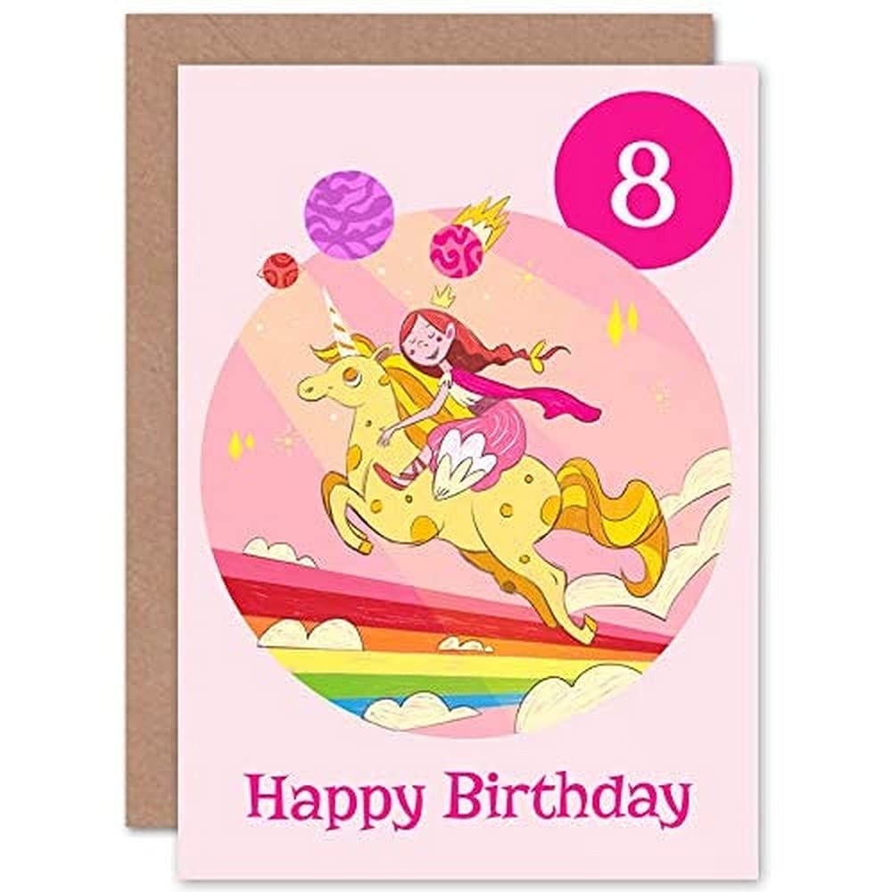 Artery8 Unicorn Princess 8th Birthday Greeting Card - Pink
