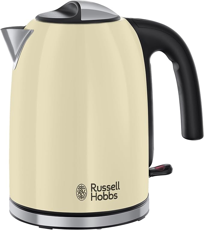 Russell Hobbs Wasserkocher [1,7l, 2400W] Colours+ Edelstahl Creme (Schnellkochfunktion, herausnehmbarer Kalkfilter, optimierte Ausgusstülle, außenliegende Wasserstandsanzeige) Teekocher 20415-70