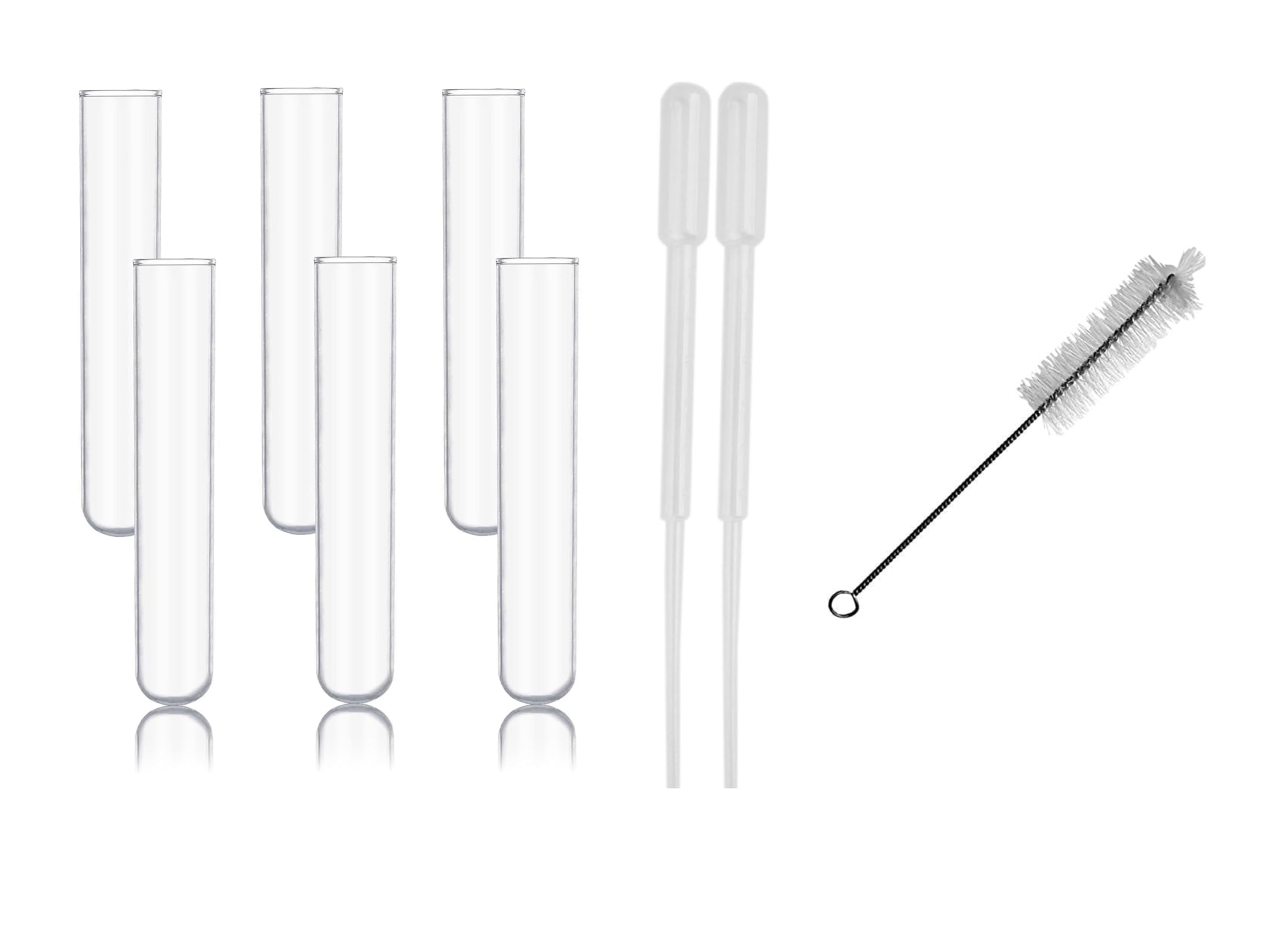 Borosilicate Glass Test Tube 25 * 150 mm (pack of 7 pcs). 3ml droppers (2) and Brush Thick Walls.