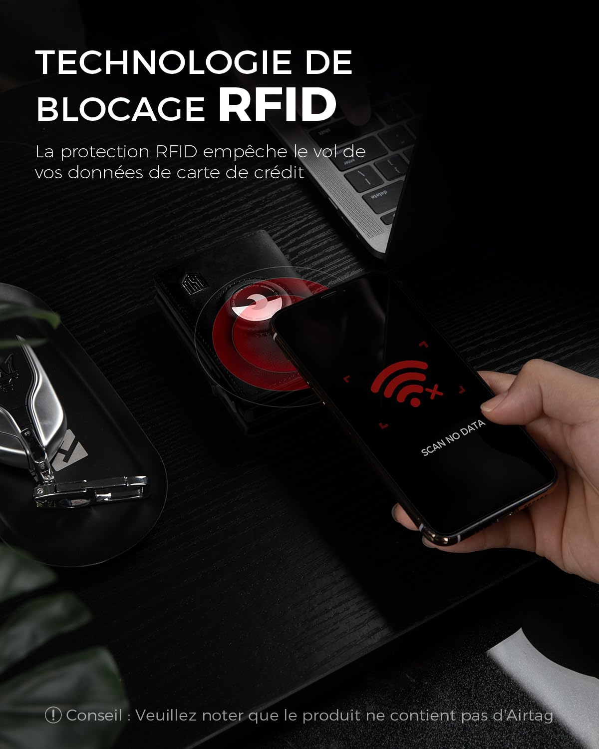 DODENSHA Airtag Portefeuille pour Homme avec Compartiment à Monnaie I MagSnap Étui pour Cartes I Smart Wallet pour 10+ Cartes avec Protection RFID (Noir)