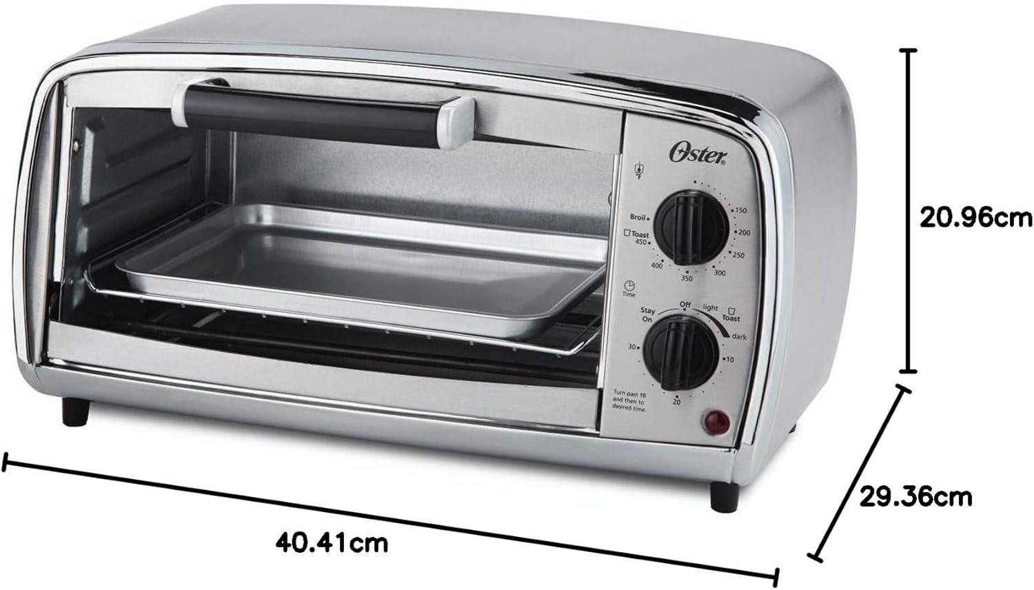 Diagram showing removable crumb tray and interior components