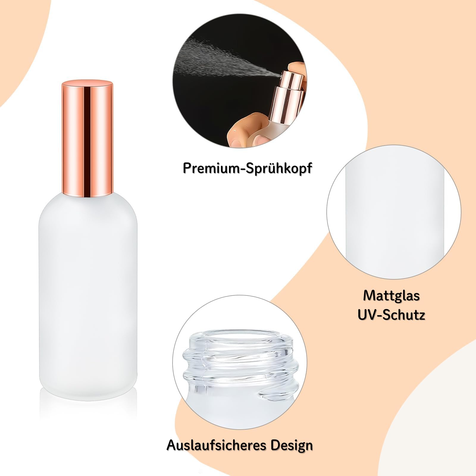 20 bottiglie in vetro vuoto da 100 ml – Bottiglie spray sottili ricaricabili in vetro smerigliato con testina spray oro rosa, ideali per profumi, oli essenziali, cosmetici e viaggi