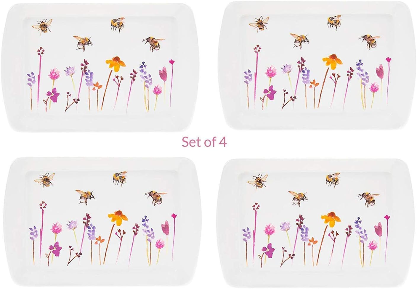 Set of 4 Snack Trays Pretty Water Colour Busy Bees Design by Jennifer Rose Gallery
