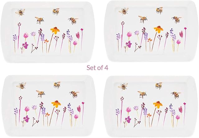 Set of 4 Snack Trays Pretty Water Colour Busy Bees Design by Jennifer Rose Gallery
