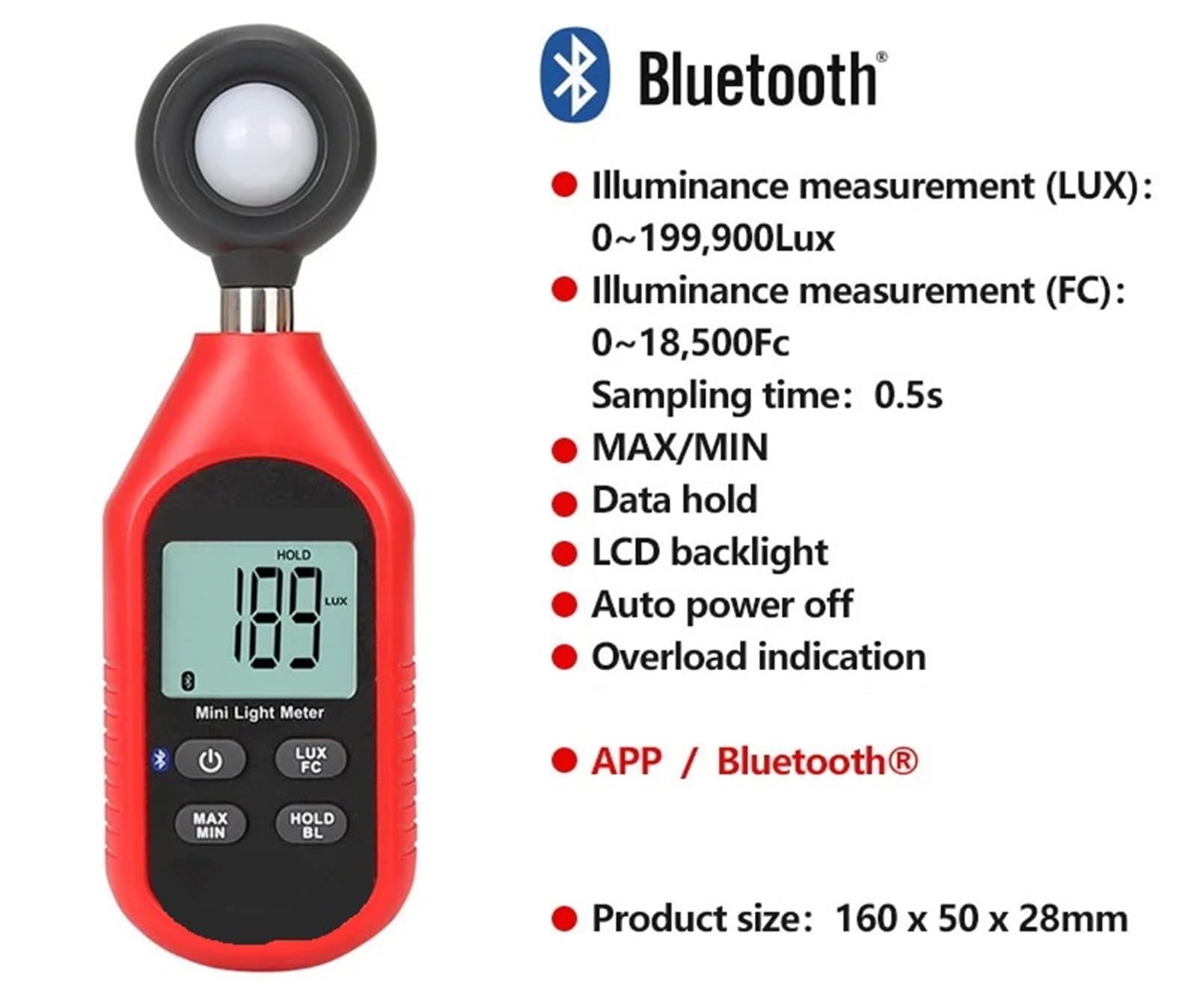 Medidor de luz Digital, Fotómetro Digital Lux 200.000, Medidor De Luz, Ambiental, Bluetooth para Plantas de Interior y jardín, fotografía(Set-2)