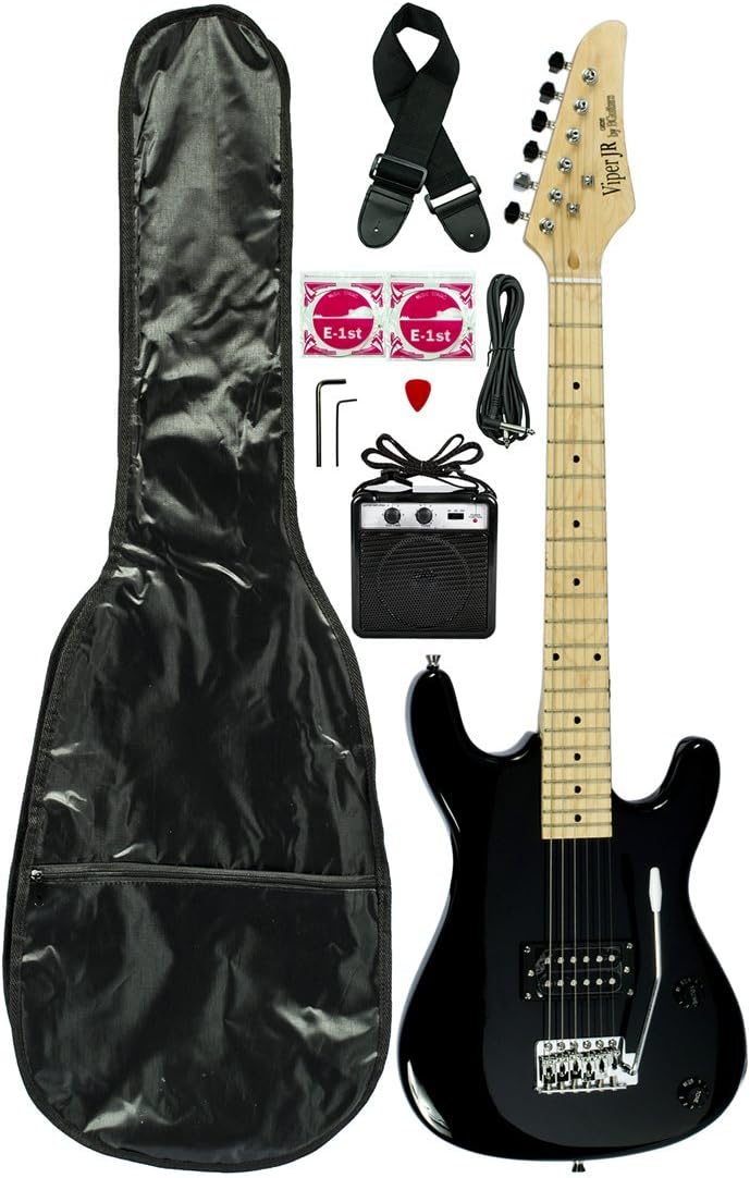 Black Junior Kids Mini 3/4 Electric Guitar and Amp Starter Pack with “Learn to Play Guitar DVD”, Guitar, DVD, Temolo, Amplifier, Gig Bag, Strap, Cable, & DirectlyCheap(TM) Pick