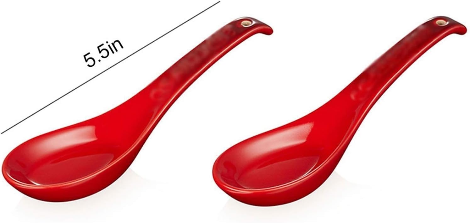 Scoop Soup Spoon Set Chinese Style Porcelain Soup Spoon 2-Piece Set Household Spoon Tableware Soup Spoon Length 5.5 Inches Soup Spoon (Color : D)