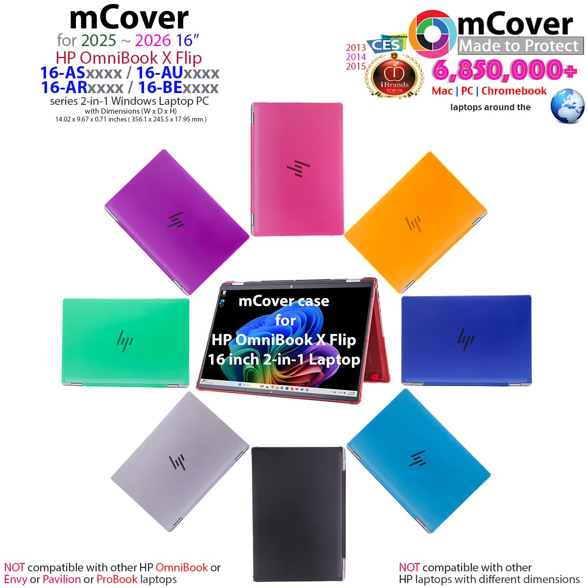 mCover Custodia compatibile solo per PC portatili HP OmniBook X Flip 16-ASxxxx 16-AUxxxx 16-ARxxxx 16-BExxxx 16-BExxxx 16-BExxxx 2-in-1 da 16" (non compatibile con altri modelli HP), trasparente
