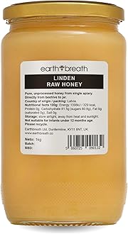 Earthbreath Linden | Lime | Basswood Raw Honey - 1kg - Pure, Unpasteurised and Unfiltered - Natural Sweetener for Cooking, Coffee, Tea, Juice, Drinks, Food