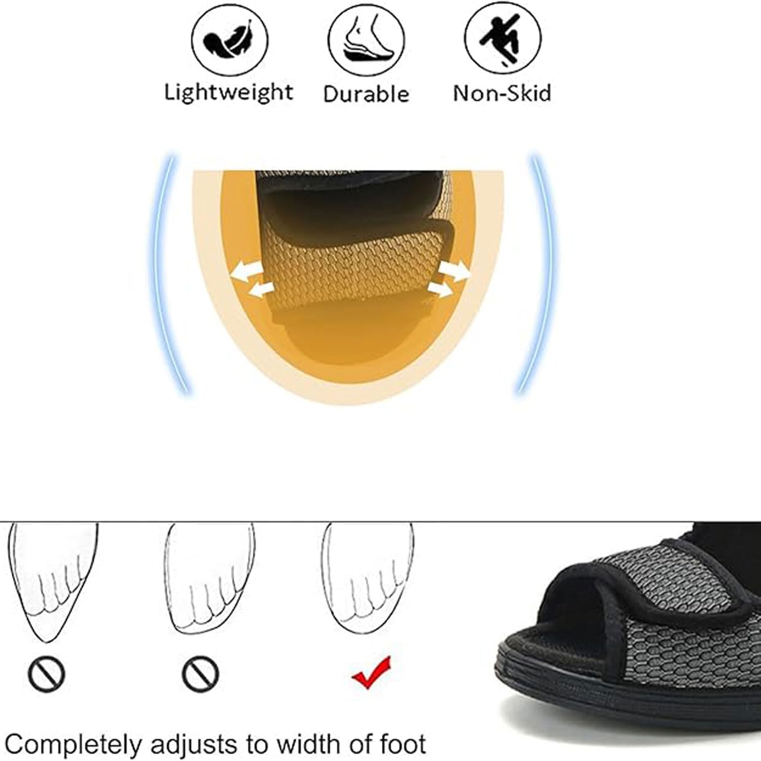 Genérico Zapatillas para Diabéticos Mujer Hombre Verano Sandalias Anchos Especiales para Pies Hinchados Zapatos Ortopédicos Zapatillas de Casa para Obesidad Juanetes Sensibles Edema Suaves Pies