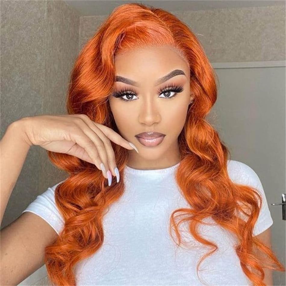 Orange Ginger Lace Front Wigs 24 inch Human Hair Body Wave 13x4 HD Lace Frontal Wigs Human Hair Colored Wigs for Women